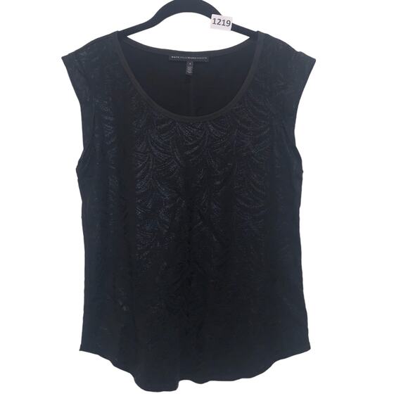 White House Black Market Tops - White House Black Market, Women's, Black, Tonal Print, Short Sleeve, Top, Size S